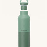 A Klean Kanteen 20oz rise insulated Reusable Stainless Steel Water Bottle in a iceberg colour that's split in a light and dark shade. Features a matching loop cap with a thread and handle for easy carrying