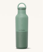 A Klean Kanteen 20oz rise insulated Reusable Stainless Steel Water Bottle with loop cap in a iceberg colour that's split in a light and dark shade. Features a matching loop cap