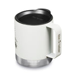 Klean Kanteen stainless steel insulated travel mug in matte white mountain on a white background