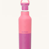 A Klean Kanteen 20oz rise insulated Reusable Stainless Steel Water Bottle in a pink lemonade colour that's split in a light and dark shade. Features a matching loop cap with a thread and handle for easy carrying