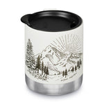Klean Kanteen stainless steel insulated travel mug in matte white mountain on a white background