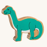 A Lanka Kade green diplodocus dinosaur wooden toy figure. These wooden toy figures are part of a huge range of Lanka Kade fair trade, wooden toys available here at Babipur.