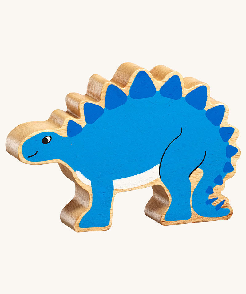 A blue Lanka Kade Stegosaurus wooden toy figure. These wooden toy figures are part of a huge range of Lanka Kade fair trade, wooden toys available here at Babipur.