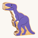 A Lanka Kade velociraptor purple dinosuar wooden toy figure. These wooden toy figures are part of a huge range of Lanka Kade fair trade, wooden toys available here at Babipur.