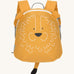 The Lassig tiny kids backpack in a golden yellow, with a lion's face printed on and 3D ears and tail
