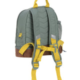 The back of the green Lassig mini adventure campervan backpack.