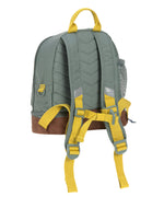 The back of the green Lassig mini adventure campervan backpack.