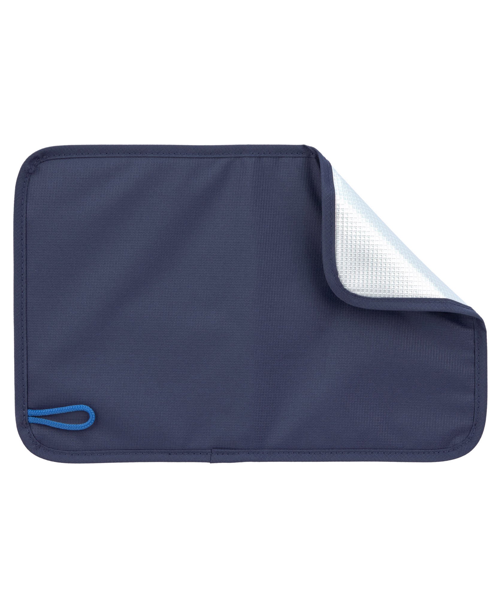 The small matt that comes with the Lassig kids outdoor backpack, in navy blue.