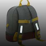 The back of the Lassig mini adventure campervan backpack, with reflective strips on the straps for children's road safety.