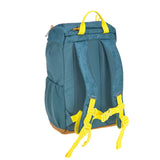 The back of the Lassig kids mini outdoor backpack in Adventure Blue.