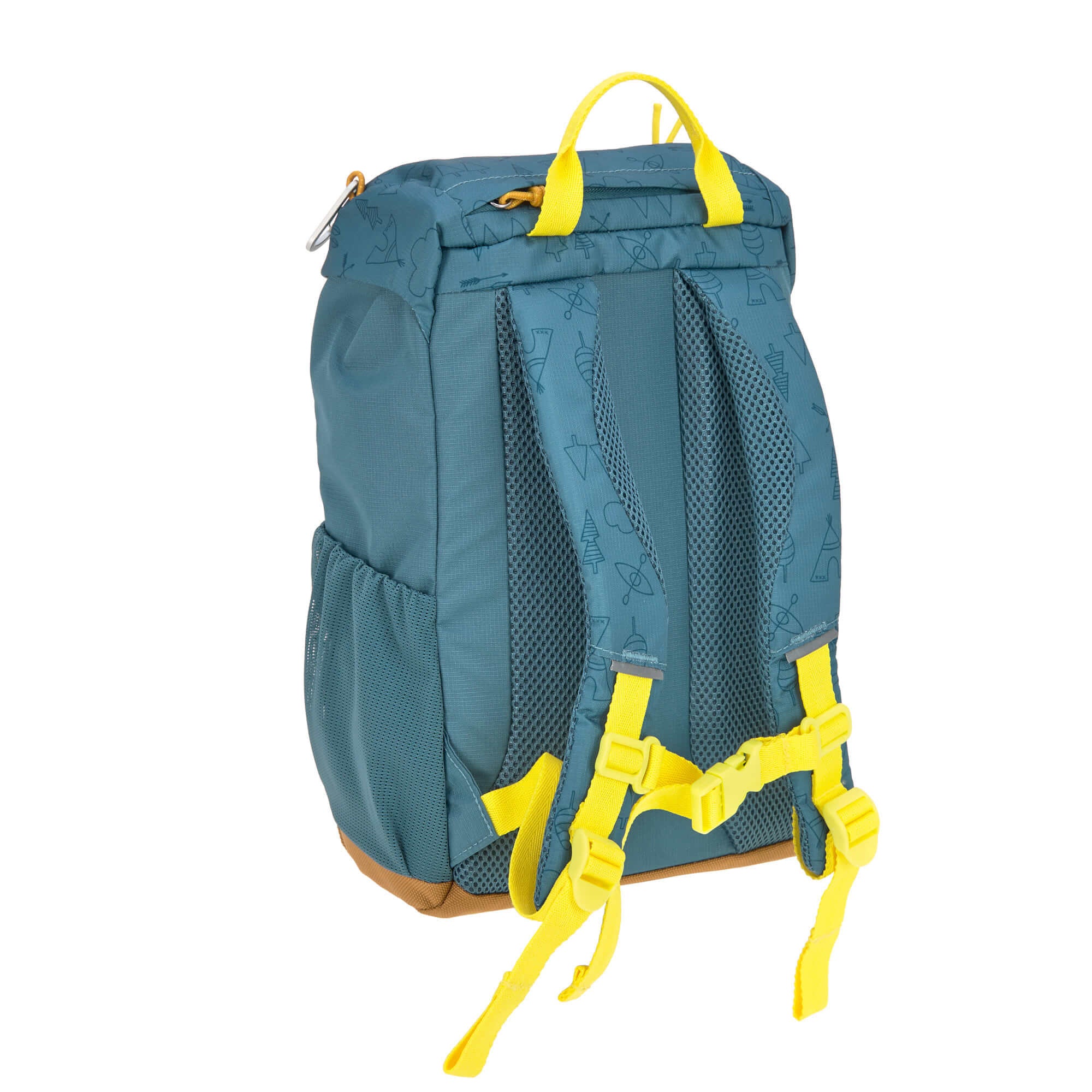 The back of the Lassig kids mini outdoor backpack in Adventure Blue.