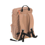 The back of the Lassig kids mini outdoor backpack in a hazelnut light brown colour.