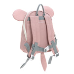 The back of the Lassig 'About Friends' tiny backpack in light pink, with adjustable shoulder straps and a 3D tail and ears.