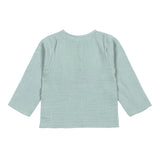 The back of the Lassig organic cotton muslin long sleeved shirt for babies and toddlers, in a silver grey