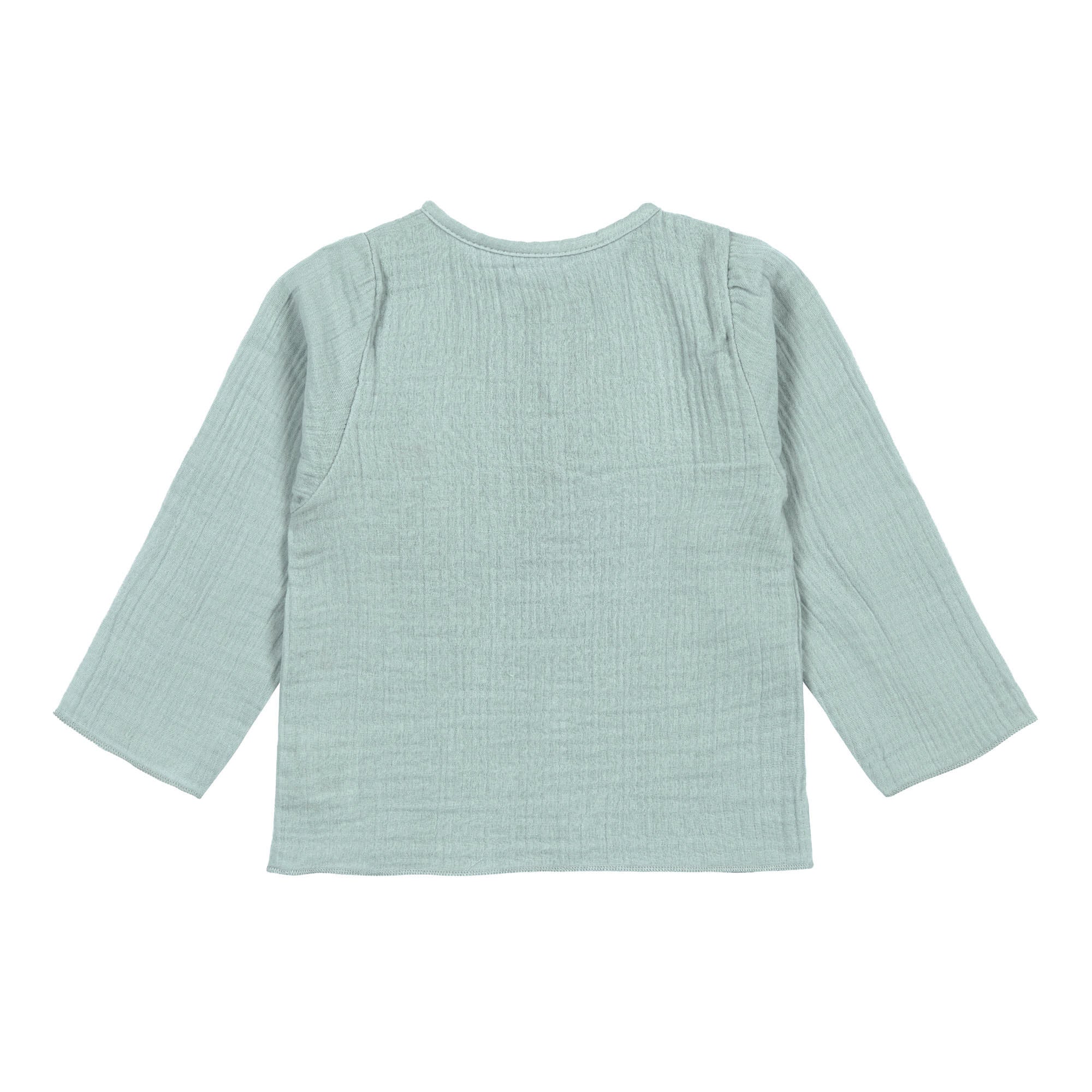 The back of the Lassig organic cotton muslin long sleeved shirt for babies and toddlers, in a silver grey