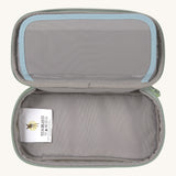 A close up of the inside of the Lassig spacy neon yellow pencil case showing the spacious compartment to hold different stationary