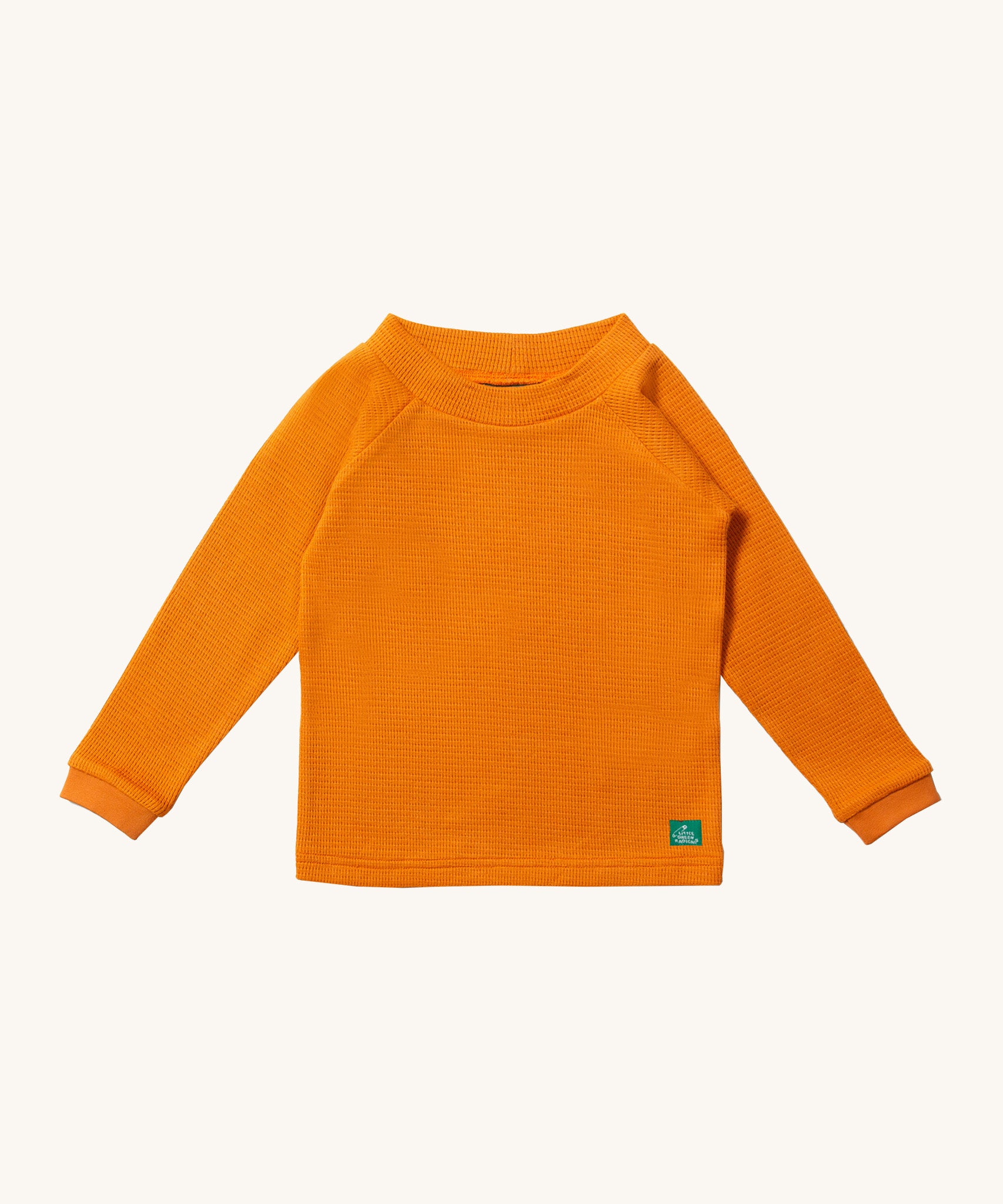 Little Green Radicals Long Sleeve Waffle Top - Golden Ochre available at Babipur. A GOTS organic cotton lovely yellow, long sleeve top with a waffle texture fabric