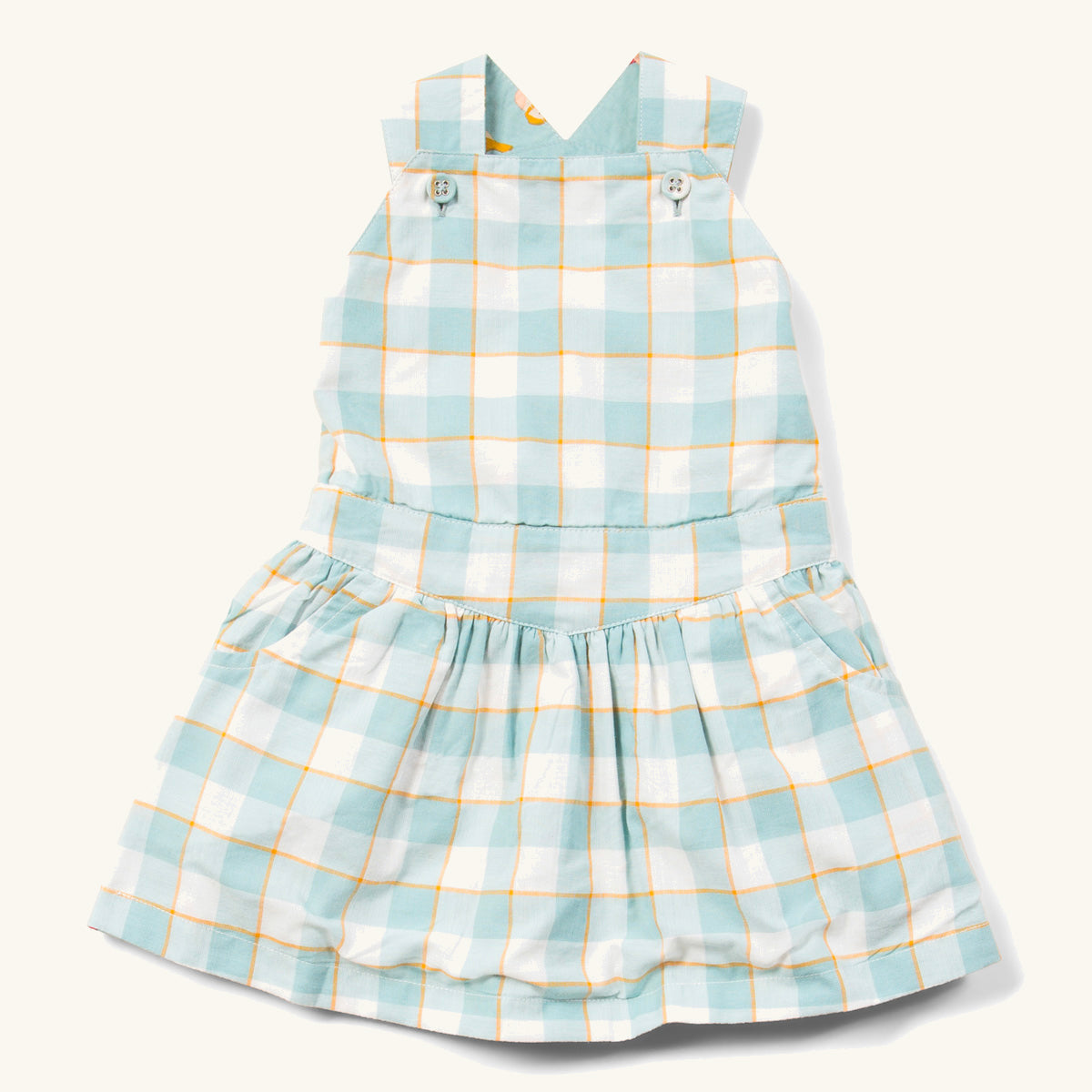 Little Green Radicals Soft Blue Checkered Pinafore Dress Babipur Little Green Radicals Soft Blue Checkered Pinafore Dress Babipur