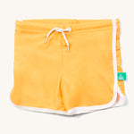 LGR kids yellow recycled swimming shorts on a white background