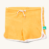 LGR kids yellow recycled swimming shorts on a white background