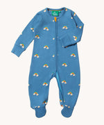 Little Green Radicals Blue Rainbows Zip Organic Babygrow. Little green Radicals have a wide range of organic cotton, Fairtrade clothing and outerwear for babies and children available here at Babipur.