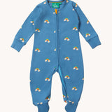 Little Green Radicals Blue Rainbows Zip Organic Babygrow. Little green Radicals have a wide range of organic cotton, Fairtrade clothing and outerwear for babies and children available here at Babipur.