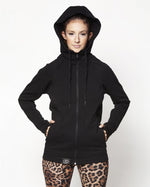 A adult wearing the Love Radius Parent Hoodie in Black