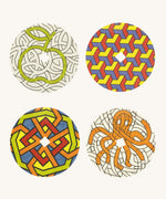 The pre-coloured sides of the cardboard discs to go with the Mader 'So And So' DIY wooden spinning top