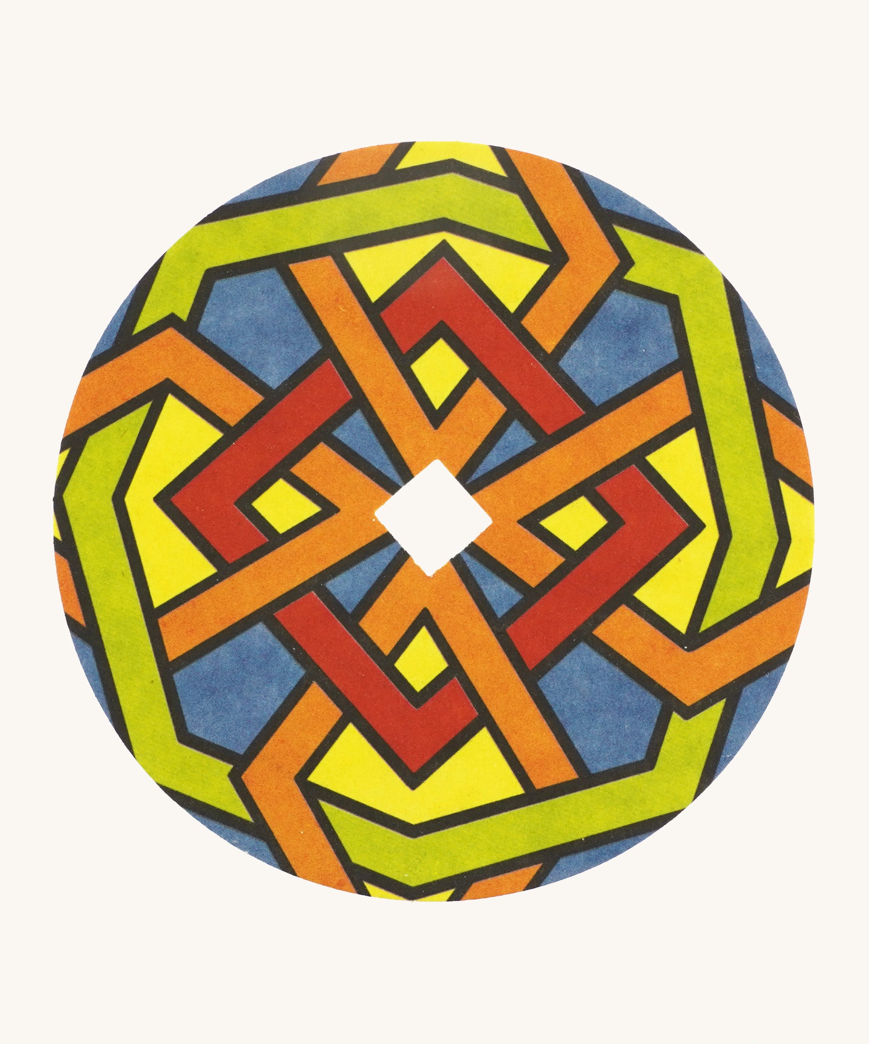 The 'Wattle' design cardboard panel to go on the Mader wooden spinning top.