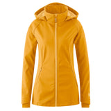 Mamalila Softshell Mustard Babywearing & Maternity Jacket worn without inserts on a white background