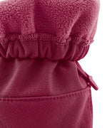 A close up of the Mamalila  baby allrounder winter booties in berry pink available at Babipur showing the toggle detail and fleece inner