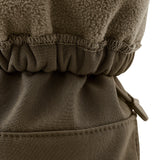 A close up of the Mamalila  toddler allrounder winter booties in the khaki green colour available at Babipur showing the toggle detail and fleece inner