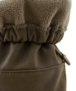 A close up of the Mamalila  toddler allrounder winter booties in the khaki green colour available at Babipur showing the toggle detail and fleece inner