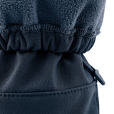 A close up of the Mamalila  baby allrounder winter booties in navy blue available at Babipur showing the toggle detail and fleece inner