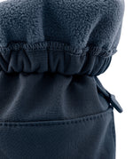 A close up of the Mamalila  baby allrounder winter booties in navy blue available at Babipur showing the toggle detail and fleece inner