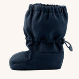 Side image of the Mamalila baby allrounder winter booties in navy blue colour available at Babipur showing the elasticated ankle cuff detail