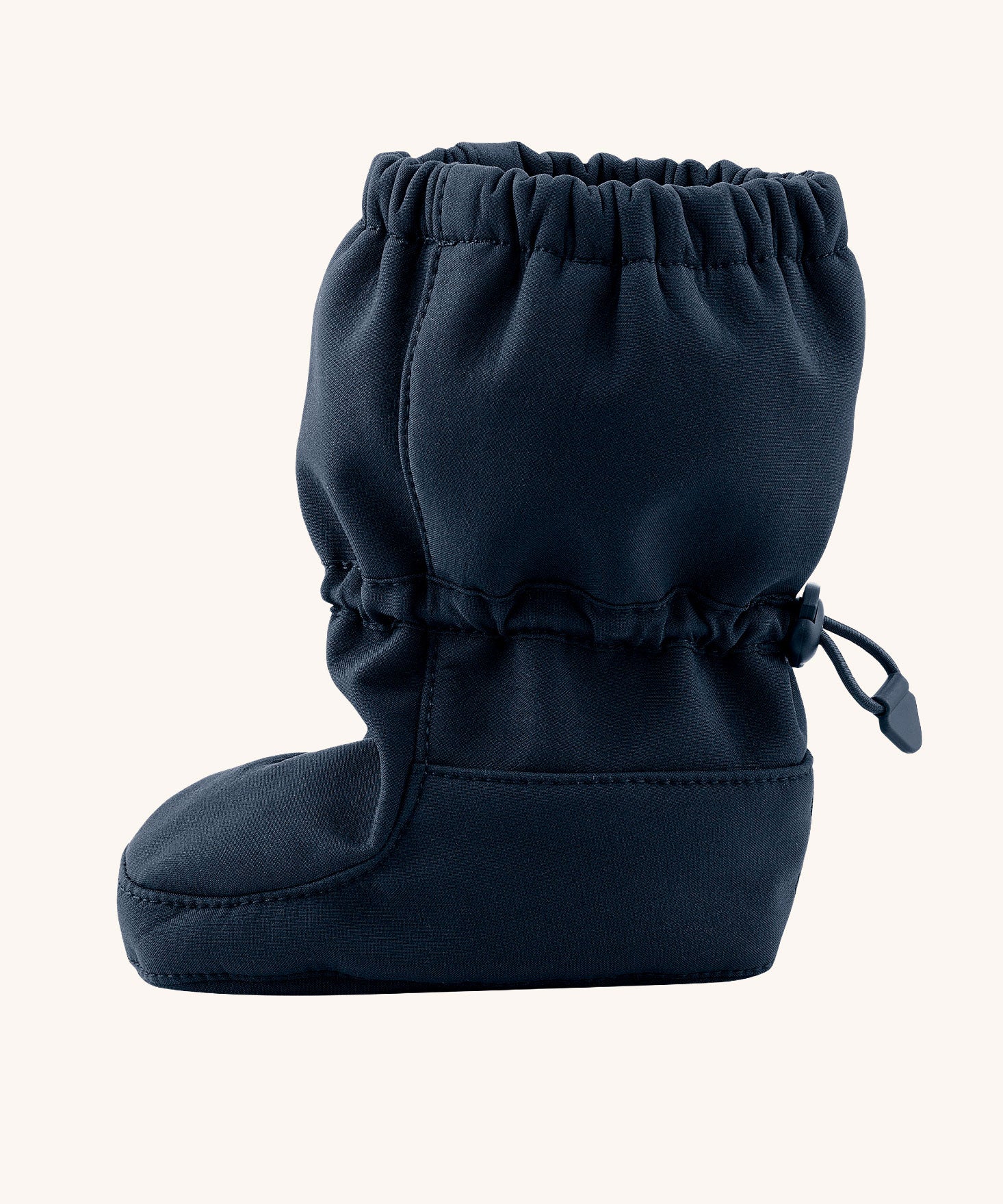 Side image of the Mamalila baby allrounder winter booties in navy blue colour available at Babipur showing the elasticated ankle cuff detail