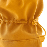 A close up of the Mamalila  baby allrounder winter booties in mustarf yellow available at Babipur showing the toggle detail