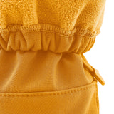 A close up of the Mamalila  baby allrounder winter booties in mustard yellow available at Babipur showing the toggle detail and fleece inner