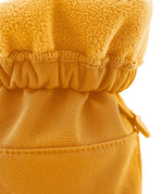 A close up of the Mamalila  baby allrounder winter booties in mustard yellow available at Babipur showing the toggle detail and fleece inner
