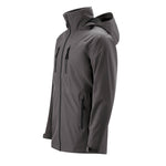 Mamalila Shelter Men's Babywearing Rain Jacket in Anthracite. Side view of this men's technical babywearing rain coat without the baby carrier insert. White background