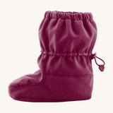 Side image of the Mamalila toddler allrounder winter booties in the berry pink colour available at Babipur showing the elasticated ankle cuff detail