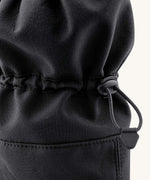 Closeup of the elasticated fastening on the Mamalila Allrounder Softshell waterproof babywearing booties in black