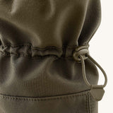 A close up of the Mamalila  toddler allrounder winter booties in the khaki green colour available at Babipur showing the toggle detail