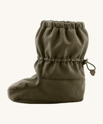 Side image of the Mamalila toddler allrounder winter booties in the khaki green colour available at Babipur showing the elasticated ankle cuff detail