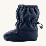 Side image of the Mamalila toddler allrounder winter booties in the navy blue colour available at Babipur showing the elasticated ankle cuff detail