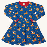 Maxomorra Reindeer Long Sleeve Circle Dress on a plain background.