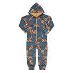 Meyadey kid's organic cotton hooded onesie in the Lion Legacy print on a white background