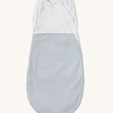 MORI baby swaddle bag. 100% organic bamboo and cotton swaddle in blue and white stripes. Features poppers by the arms and neck for easy fitting.