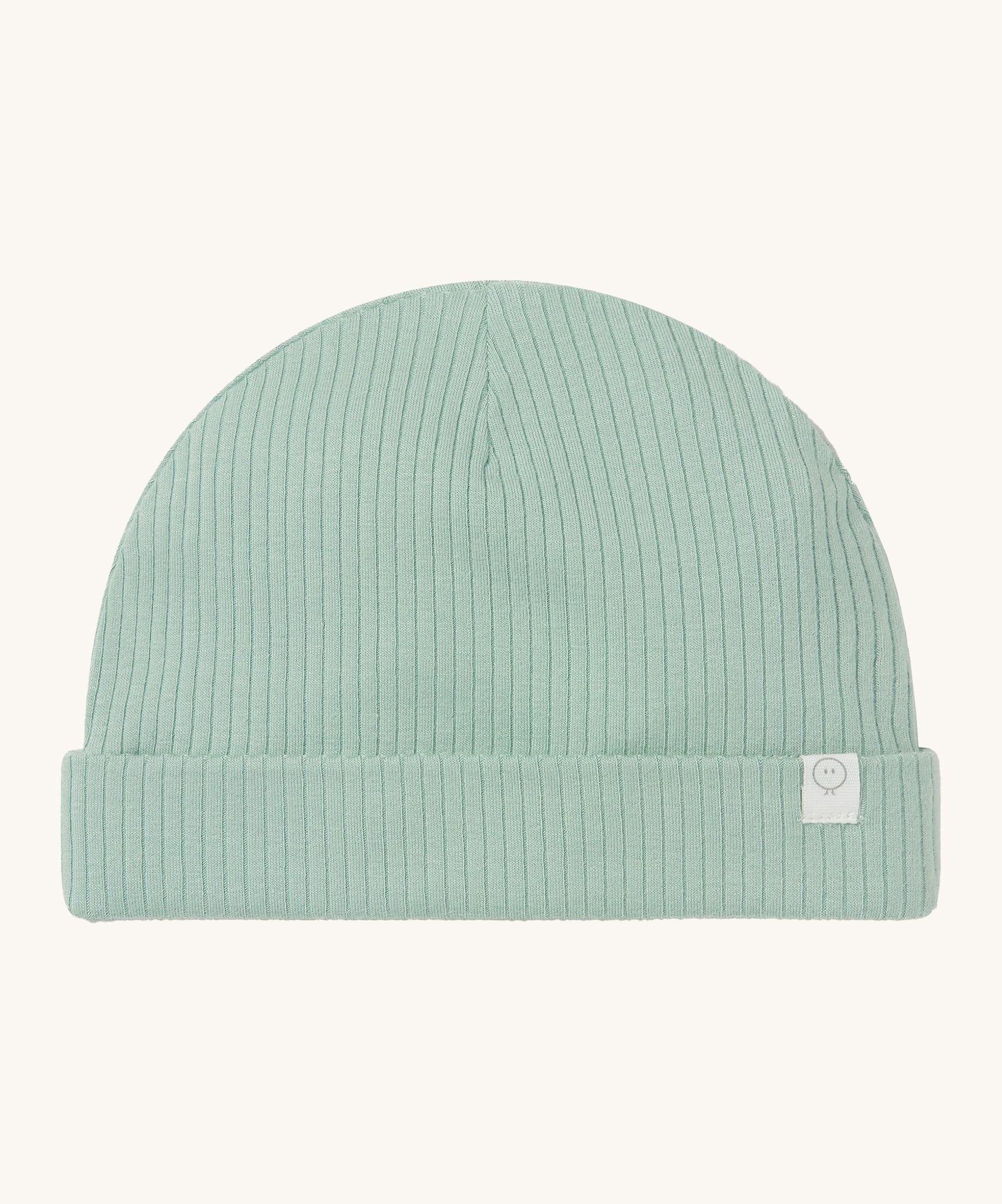 MORI hat in mint. A light green ribbed style beanie made from bamboo and organic cotton. Features an soft turn up brim